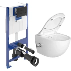 Pack WC Bâti sol mur Villeroy & Boch + WC SAT + bidet thermostatique + Abattant SoftClose + Plaque (VCNSATCL4)