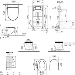Pack WC Bâti sol mur Villeroy & Boch + WC SAT + bidet thermostatique + Abattant SoftClose + Plaque (VCNSATCL4)