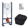 Pack WC Bâti-autoportant Rapid SL + WC Infinitio sans bride noir mat + Abattant softclose + Plaque chrome
