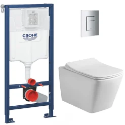 Pack WC Bâti-support + WC sans bride Infinitio Design + Abattant softclose + Plaque chrome