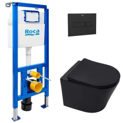 Pack WC bâti-support + WC suspendu sans bride Swiss Aqua Technologies avec abattant SoftClose + plaque (ROSTINFBMR02-FR)
