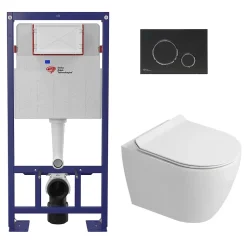 Pack WC bâti-support autoportant + WC sans bride Ceramia PixL avec abattant SoftClose + plaque noir (STCEPXWT02-U)