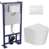 Pack WC bâti-support autoportant + WC suspendu sans bride + abattant SoftClose + plaque blanche (SMRTCETOR270)