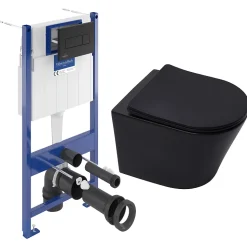 Pack WC Bâti-support sol mur Villeroy & Boch + WC SAT Infinitio sans bride + Abattant SoftClose + Plaque (VCNBLINFI4)