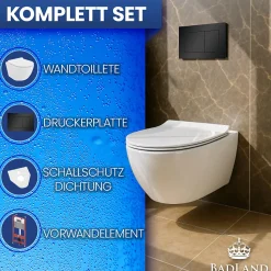 Pack WC Bâti-support TECEbase + WC Rolo blanc + tapis d'isolation acoustique + plaque noir