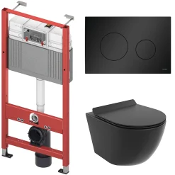 Pack WC Bâti-support TECEbase + WC Rolo noir + tapis d'isolation acoustique + plaque noir