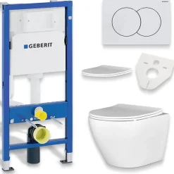 Pack WC GEBERIT Bâti-support Duofix+WC Slim Soft-Close ROLO blanc+tapis d'isolation acoustique+plaque blanc