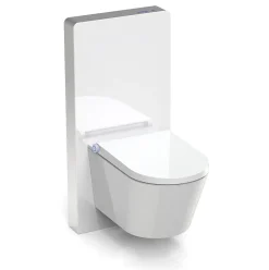 Pack WC japonais + Module sanitaire Blanc, Toilettes suspendu lavant + Abattant LED, Chasse eau 180 - 59x38x38cm - Basic 1102