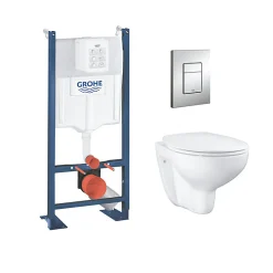 Pack WC Rapid SL autoportant + cuvette Bau Ceramic sans bride + plaque Skate Cosmo chrome (ProjectBau-1)