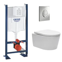 Pack WC Rapid SL autoportant + cuvette sans bride SAT, fixations cachées + plaque Skate Air chrome (ProjectSATrimless-2)