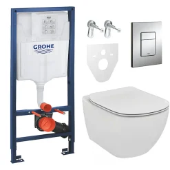 Pack WC Rapid SL GROHE + Cuvette Ideal Standard Tesi Aquablade rimless + Plaque de commande Grohe Skate Chrome (GROHEAQUA-SET)