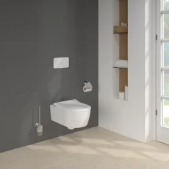 Pack WC sans bride VILLEROY ET BOCH Avento + Bâti support + abattant frein de chute + plaque chromée mat + Tabouret blanc