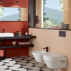Pack WC sans bride VILLEROY ET BOCH Architectura avec abattant + bâti-support sol et mur Viconnect PRO + plaque chromée brillant