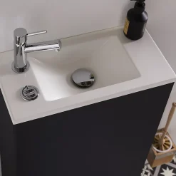 Pack WC suspendu avec lave-mains intégré + Cuvette gain de place sans bride corolla Gris mat