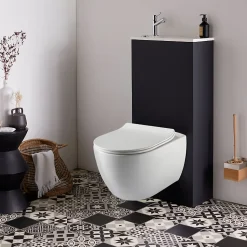 Pack WC suspendu avec lave-mains intégré + cuvette sans bride fixations invisibles Ceres