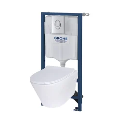 Pack WC suspendu blanc cuvette sans bride Fuerte et bâti-support sol et mur Grohe