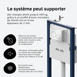 Pack WC suspendu bâti mural et cuvette Plaque Round Chrome Pack WC Bati-support AM.PM X-Joy