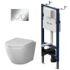 Pack WC suspendu bâti mural et cuvette Plaque Round Chrome Pack WC Bati-support AM.PM X-Joy S