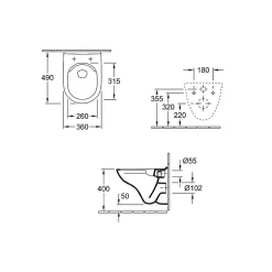 Pack WC suspendu compact sans bride VILLEROY ET BOCH O.novo + abattant + plaque blanche + bâti