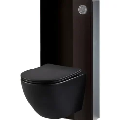 Pack WC suspendu gain de place bâti mural verre noir + cuvette sans bride noir mat corolla