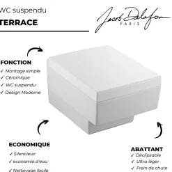 Pack WC suspendu JACOB DELAFON Terrace+ bâti-support + plaque Blanc brillant