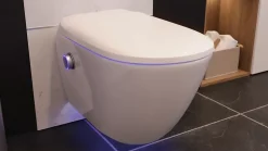Pack WC suspendu lavant avec cuvette sans bride, LED et télécommande, SFA Saniwash