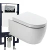Pack WC suspendu NT2039 blanc brillant, abattant Soft-Close avec bâti-support G3008 + plaque de déclenchement noir mat Modèle 4111