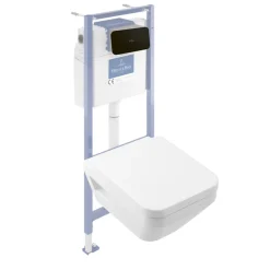 Pack WC suspendu sans bride Villeroy & Boch Architectura Twistflush e3 rectangle + bâti-support sol et mur + plaque noir