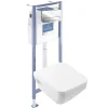 Pack WC suspendu sans bride Villeroy & Boch Architectura Twistflush e3 rectangle+bâti-support sol et mur+plaque chrome brillant