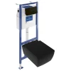 Pack WC suspendu sans bride VILLEROY ET BOCH Memento 2.0 + abattant + bâti-support sol et mur + plaque Pure Black