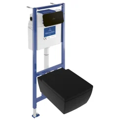 Pack WC suspendu sans bride VILLEROY ET BOCH Memento 2.0 + abattant + bâti-support sol et mur + plaque Pure Black