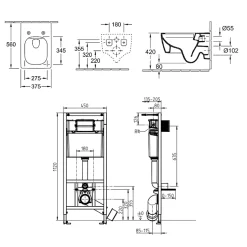 Pack WC suspendu sans bride VILLEROY ET BOCH Memento 2.0 + abattant + bâti-support sol et mur + plaque Pure Black