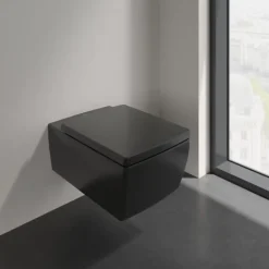 Pack WC suspendu sans bride VILLEROY ET BOCH Memento 2.0 + abattant + bâti-support sol et mur + plaque Pure Black
