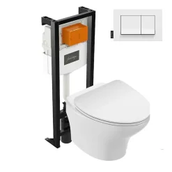 Pack WC suspendu sans bride compact JACOB DELAFON Nouvelle vague+ bâti-support + plaque Blanc brillant