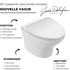 Pack WC suspendu sans bride compact JACOB DELAFON Nouvelle vague+ bâti-support + plaque Blanc brillant