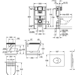 Pack WC suspendu sans bride GROHE Start Round Ceramic + Bati support hauteur réduite universel mur-sol + Plaque carré chromé