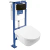 Pack WC suspendu sans bride Villeroy & Boch Architectura Twistflush e3 rond + bâti-support ViConnect + plaque noir