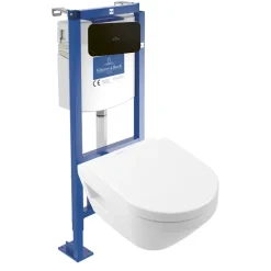 Pack WC suspendu sans bride Villeroy & Boch Architectura Twistflush e3 rond + bâti-support ViConnect + plaque noir