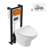 Pack WC suspendu sans bride JACOB DELAFON Nouvelle vague + bati support + plaque chromé brillant blanc mat