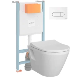 Pack WC suspendu VITRA Integra blanc + bâti mur porteur V-Fix Core + Plaque Round Blanche