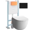 Pack WC suspendu VITRA Sento blanc + bâti autoportant V-Fix Core + Plaque Round Noir mat