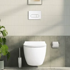 Pack WC suspendu VITRA Sento blanc mat + bâti autoportant V-Fix Core + Plaque Round Blanche