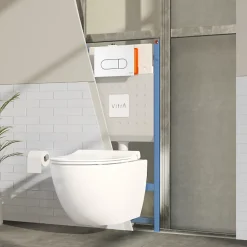 Pack WC suspendu VITRA Sento blanc mat + bâti autoportant V-Fix Core + Plaque Round Blanche