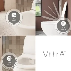 Pack WC suspendu VITRA Sento blanc mat + bâti autoportant V-Fix Core + Plaque Round Blanche
