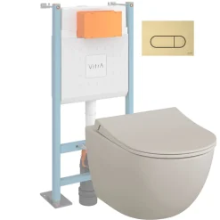 Pack WC suspendu VITRA Sento lin mat + bâti autoportant V-Fix Core + Plaque Round noir mat