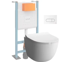 Pack WC suspendu VITRA Sento blanc + bâti autoportant V-Fix Core + Plaque Round Blanche