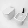 Paire De Bidet Et Wc Sur Pied Blanc Mat Avec Couvercle De Toilette