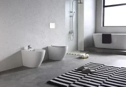 Paire de Sanitaires Bent Rimless - Cuvette + Bidet Mural au Sol Blanc Brillant - Sans Bride, Abattant Soft-Close