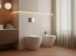 Paire de Sanitaires Bent Rimless - Cuvette + Bidet Mural au Sol Blanc Brillant - Sans Bride, Abattant Soft-Close