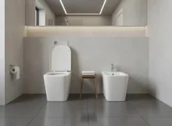 Paire de Sanitaires Edge Rim - Cuvette + Bidet Filo Muro Blanc Brillant - Sans Bride, Abattant Soft-Close